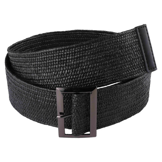 Classic Jet Black Women's PP-based PU Belt Zinc Alloy Slim Buckle HR-002