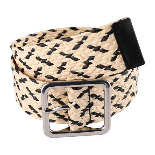 Minimalist Two-Tone Beige-Black Women's PP & PU Belt HR-007