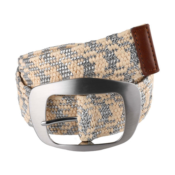Delicate Slim Beige-Silver Women's PP Material PU Belt HR-004