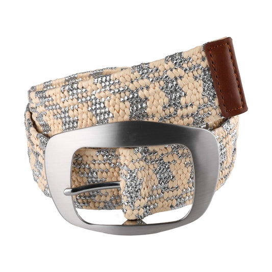 Delicate Slim Beige-Silver Women's PP Material PU Belt HR-004