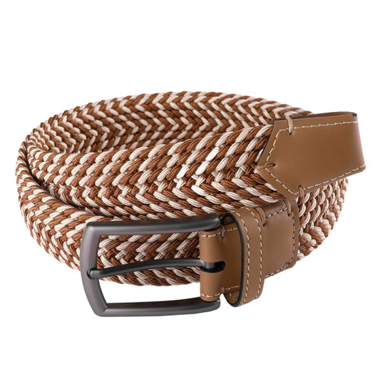 Textured Patchwork Brown-White Men's Nylon PU Belt WB-001
