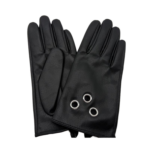 Women's Winter Stylish PU Leather Gloves with Round Rings 25AW-003