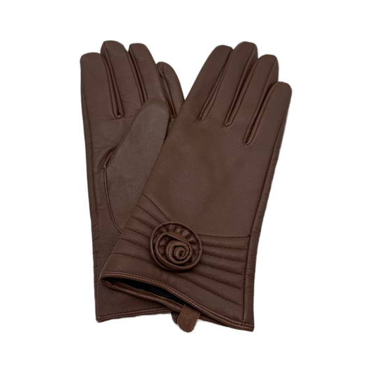 Women's Winter Retro Brown Genuine Leather Gloves 25AW-004