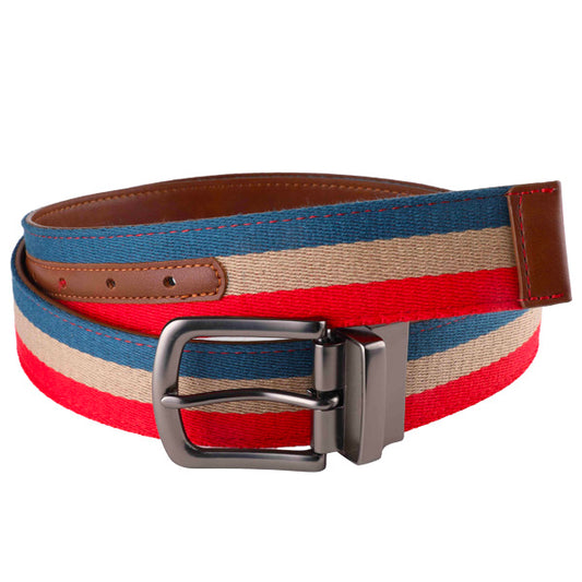 Color Block Blue-Brown-Red Belt Zinc Alloy Buckle PC-003
