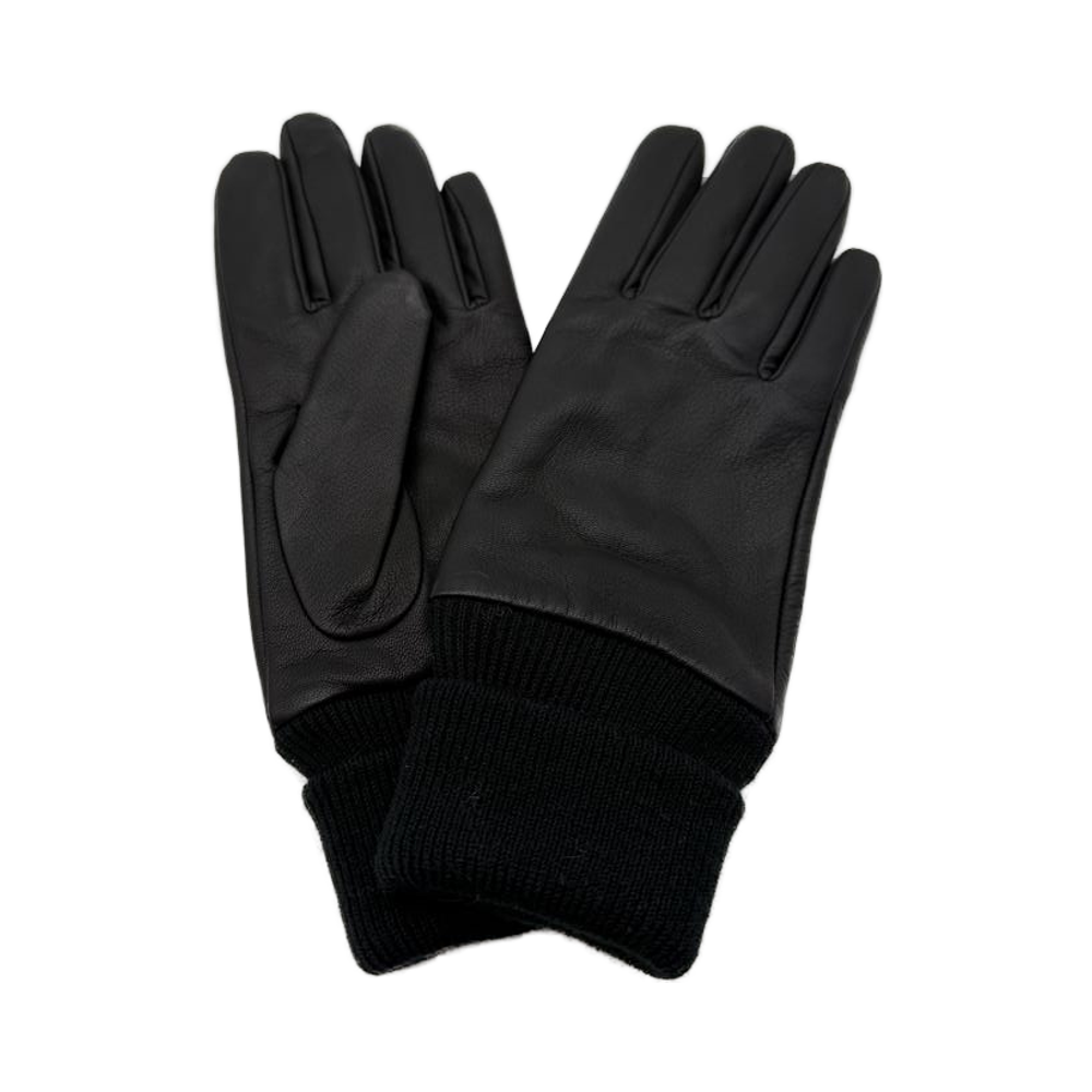 Women's Winter Black Genuine Leather Wool & Cashmere Gloves, Classic & Warm 25AW-005