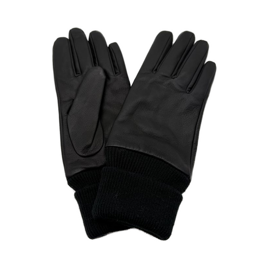 Women's Winter Black Genuine Leather Wool & Cashmere Gloves, Classic & Warm 25AW-005