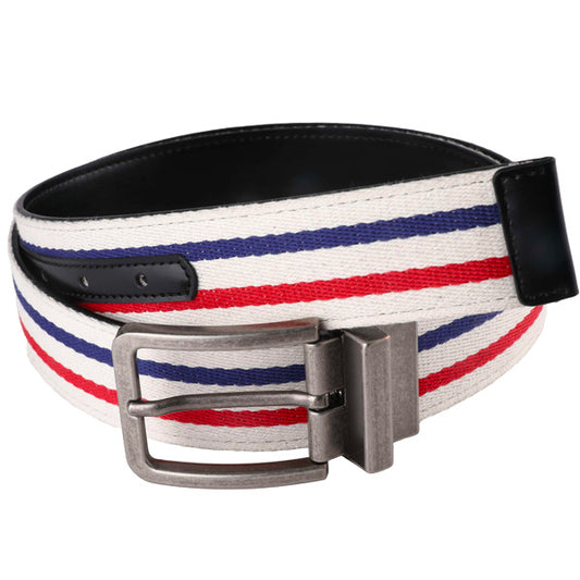 Trendy Tri-Color White-Blue-Red Belt Polyester & PU with Zinc Alloy Buckle PC-007