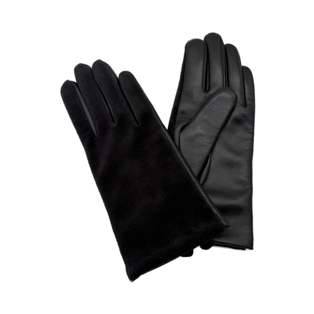 Women's Winter Black Genuine Leather Gloves with Plush, Wool & Cashmere, Luxury and Warmth 25AW-006