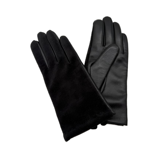 Women's Winter Black Genuine Leather Gloves with Plush, Wool & Cashmere, Luxury and Warmth 25AW-006
