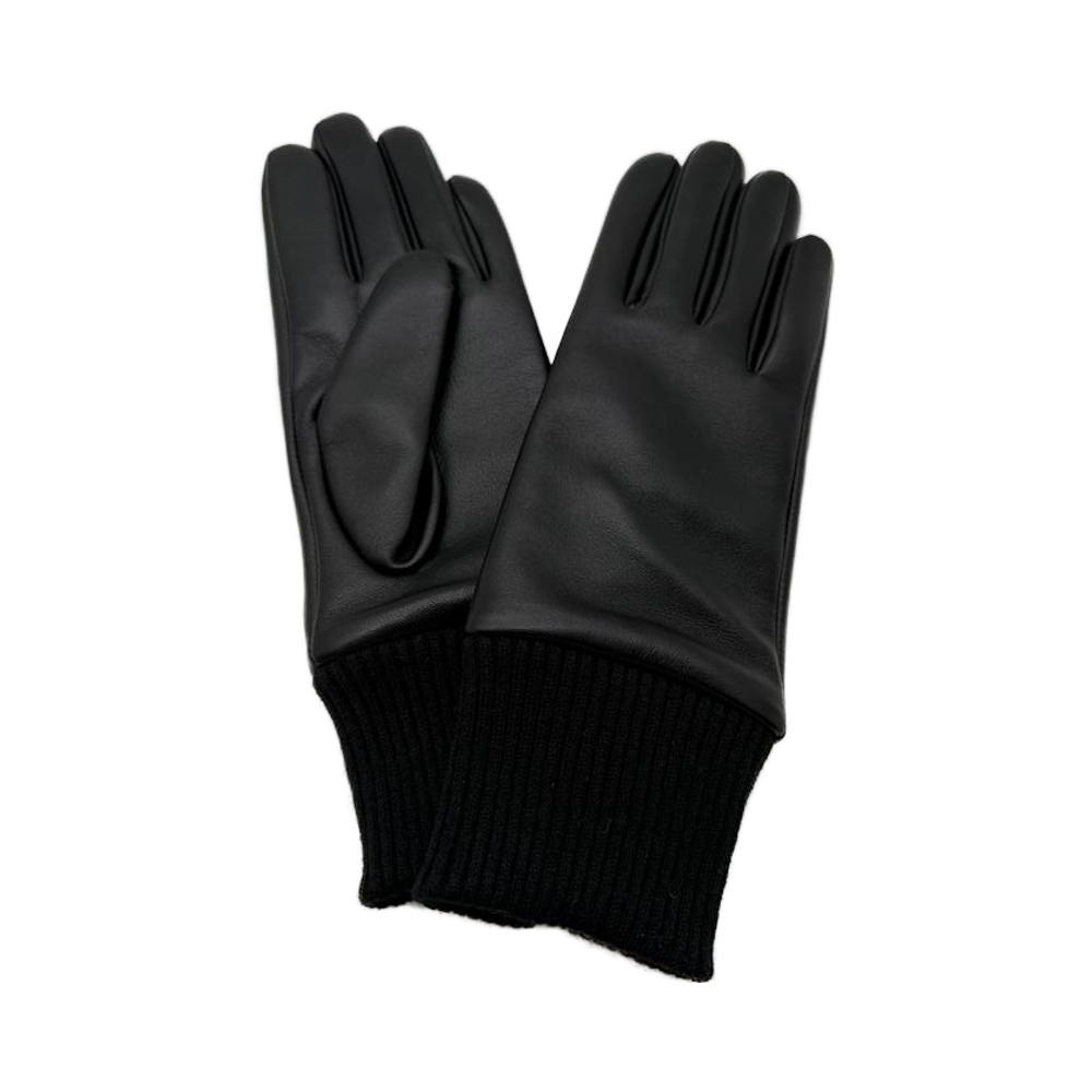 Women's Winter Genuine Leather Gloves, Black Wool & Cashmere Style 25AW-007