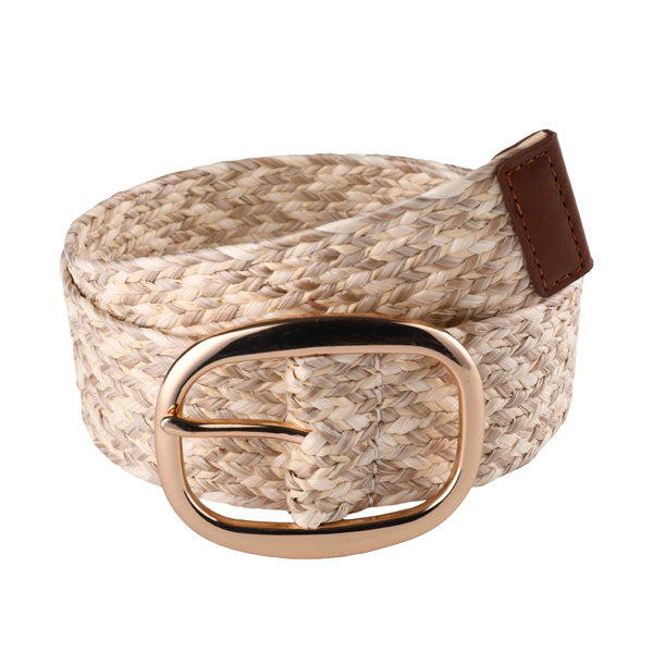 Delicate Slim Beige Women's PP Material PU Belt Zinc Alloy Buckle HR-001