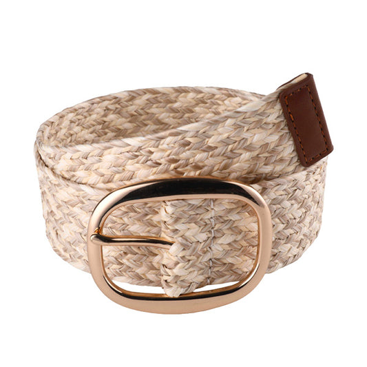 Delicate Slim Beige Women's PP Material PU Belt Zinc Alloy Buckle HR-001